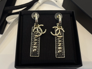 Chanel Gold CC Leather Earrings Black