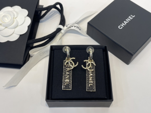 Chanel Gold CC Leather Earrings Black