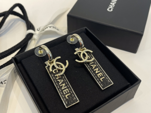 Chanel Gold CC Leather Earrings Black