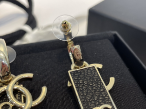 Chanel Gold CC Leather Earrings Black