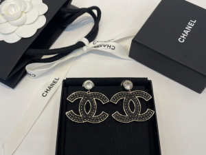 Chanel Leather CC Logo Earrings Black