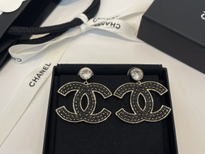 Chanel Leather CC Logo Earrings Black