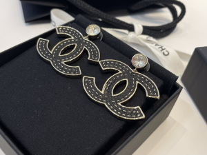 Chanel Leather CC Logo Earrings Black