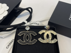 Chanel Leather CC Logo Earrings Black