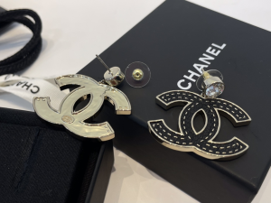 Chanel Leather CC Logo Earrings Black