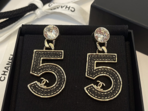 Chanel Leather No5 Earrings Black