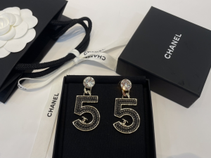Chanel Leather No5 Earrings Black
