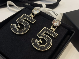 Chanel Leather No5 Earrings Black
