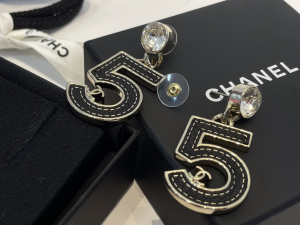 Chanel Leather No5 Earrings Black
