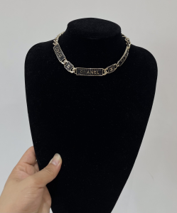 Chanel Leather and Chain Choker Necklace