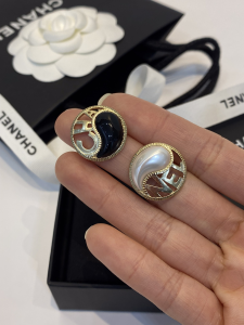 Chanel Round Monogram Logo Earrings