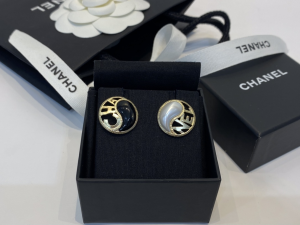 Chanel Round Monogram Logo Earrings