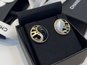 Chanel Round Monogram Logo Earrings