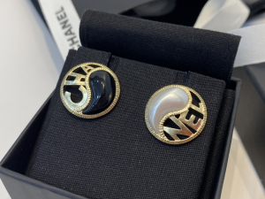 Chanel Round Monogram Logo Earrings