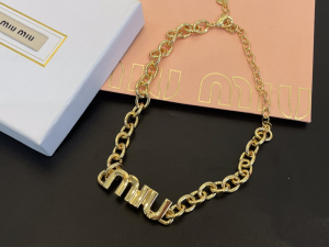 Miu Miu Logo Chain Necklaces Gold