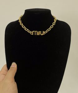 Miu Miu Logo Chain Necklaces Gold