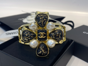 Chanel CC Cross Bangle Bracelet Black