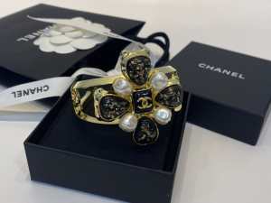 Chanel CC Cross Bangle Bracelet Black