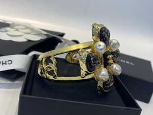 Chanel CC Cross Bangle Bracelet Black