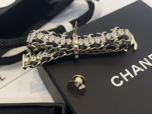 Chanel CC Crystals Leather Brooch