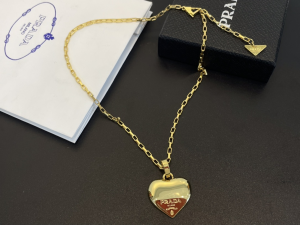 Prada Gold Heart Chain Pendant Necklace