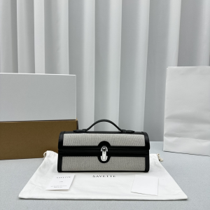 Savette Slim Symmetry Pochette Leather trimmed Canvas Tote Bag Neutrals Savette Slim Symmetry Pochette Leather trimmed Canvas Tote Bag Neutrals