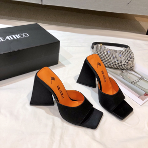 The Attico Devon Satin Heeled Mule Sandals Black 110MM The Attico Devon Satin Heeled Mule Sandals Black 110MM