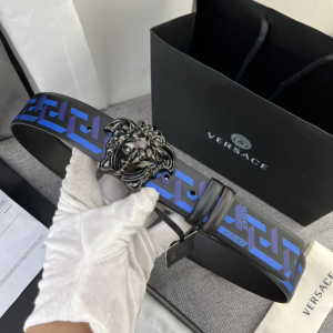 Versace Medusa Leather Belt Black Blue 40MM