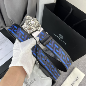 Versace Medusa Leather Belt Black Blue 40MM