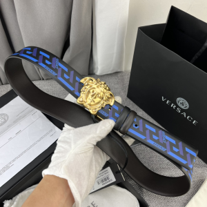 Versace Medusa Leather Belt Black Blue 40MM