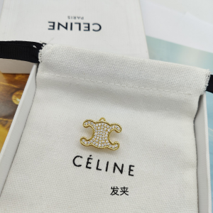 Celine Crystal Triomphe Gold Hair Clip