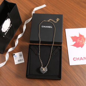 Chanel Tweed Heart Pendant Necklace