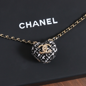 Chanel Tweed Heart Pendant Necklace