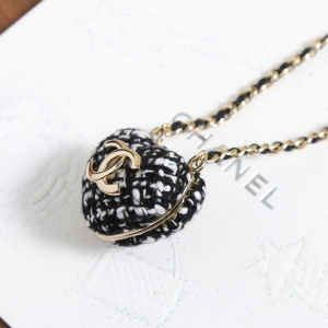 Chanel Tweed Heart Pendant Necklace