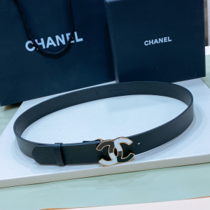 Chanel CC Logo Leather Belt Black 30MM