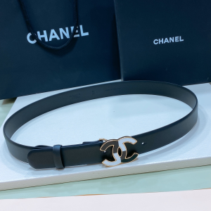 Chanel CC Logo Leather Belt Black 30MM