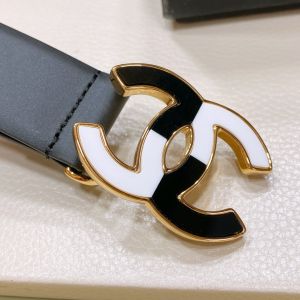 Chanel CC Logo Leather Belt Black 30MM