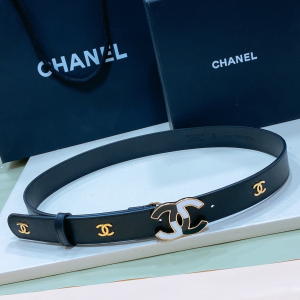 Chanel CC Logo Leather Belt Black 30MM