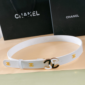 Chanel CC Logo Leather Belt White 30MM