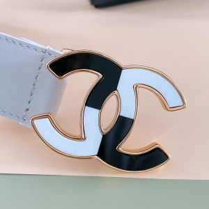 Chanel CC Logo Leather Belt White 30MM