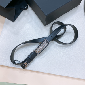 Chanel Leather Belt Black 20MM