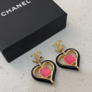 Chanel CC Heart Earrings Black Pink