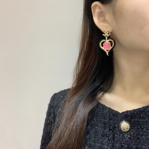 Chanel CC Heart Earrings Black Pink