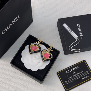 Chanel CC Heart Earrings Black Pink
