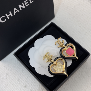 Chanel CC Heart Earrings Black Pink