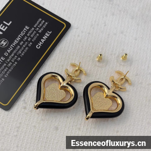 Chanel CC Heart Earrings Black Pink