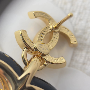 Chanel CC Heart Earrings Black Pink