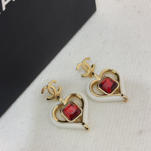 Chanel CC Heart Earrings White Red