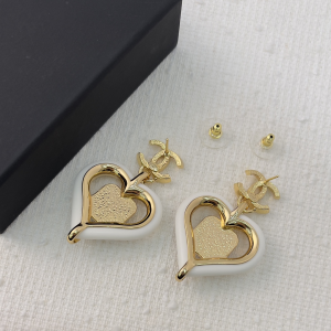 Chanel CC Heart Earrings White Red