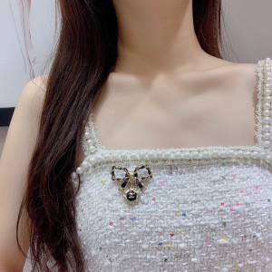 Chanel CC Bowknot Leather Brooch